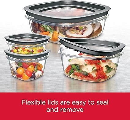Rubbermaid 28Piece ClearGrey Food Storage Containers Premium Snap Bases and Various Size Lids